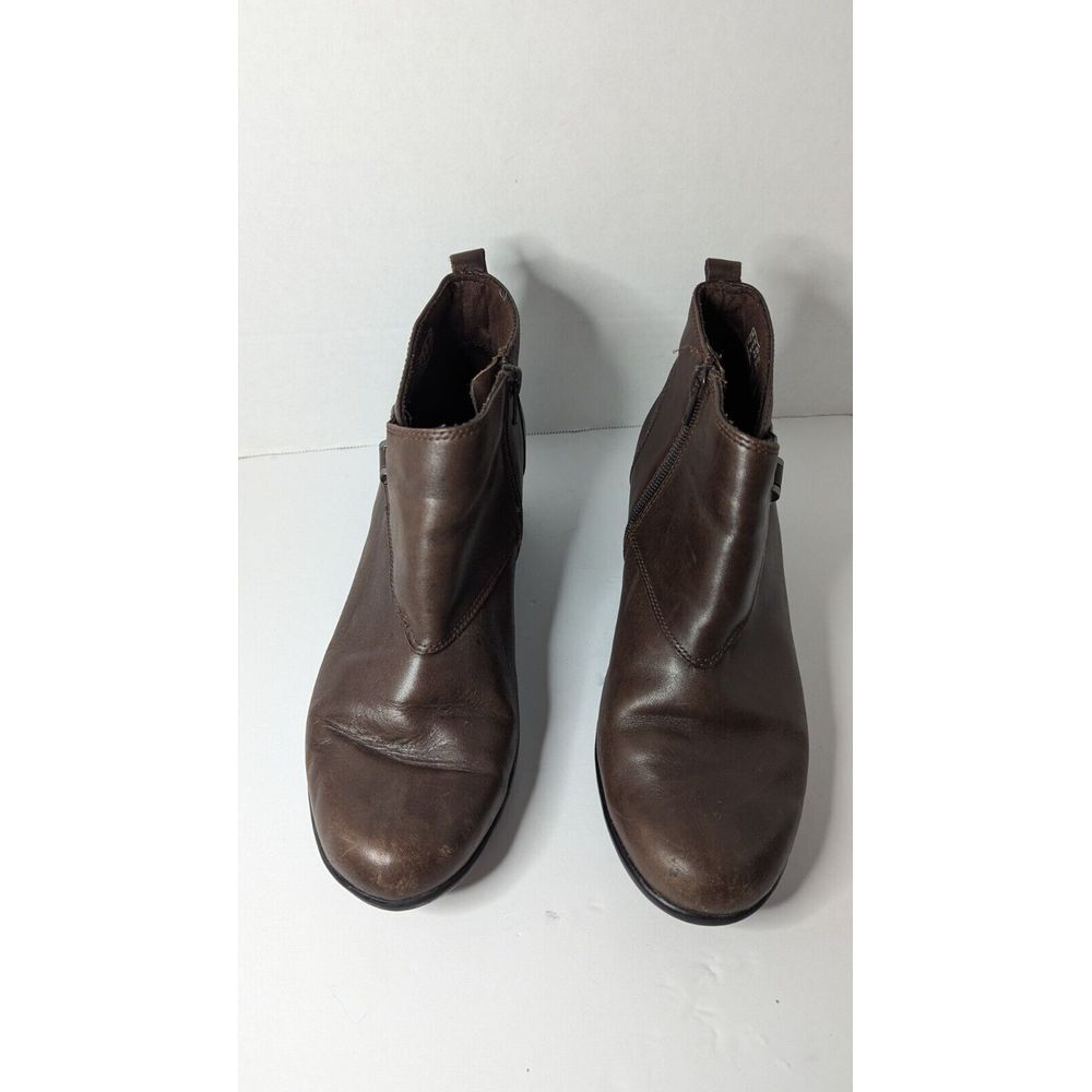 Clarks Collection Womens Leather Ankle Boot 10B Brown Side Zip Decorative Buckle